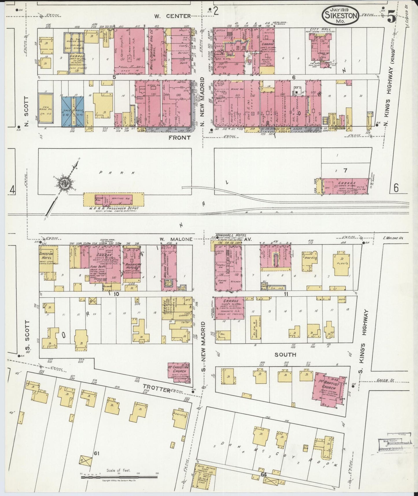 Sanborn Fire Insurance Map from Sikeston, Scott County, Missouri (1919), Sheet #0005 - Complete Map Set gallery image, historic Sanborn map, vintage wall art, Missouri Missouri