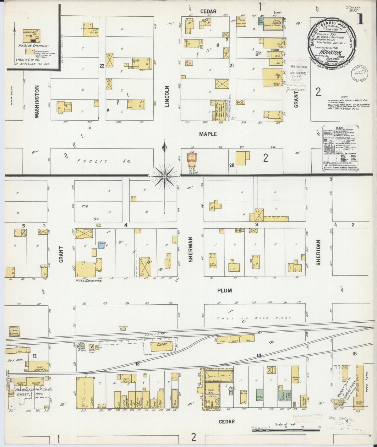 Sanborn Fire Insurance Map from Houston, Houston County, Minnesota (1900), Sheet #0001 - Complete Map Set gallery image, historic Sanborn map, vintage wall art, Minnesota Minnesota