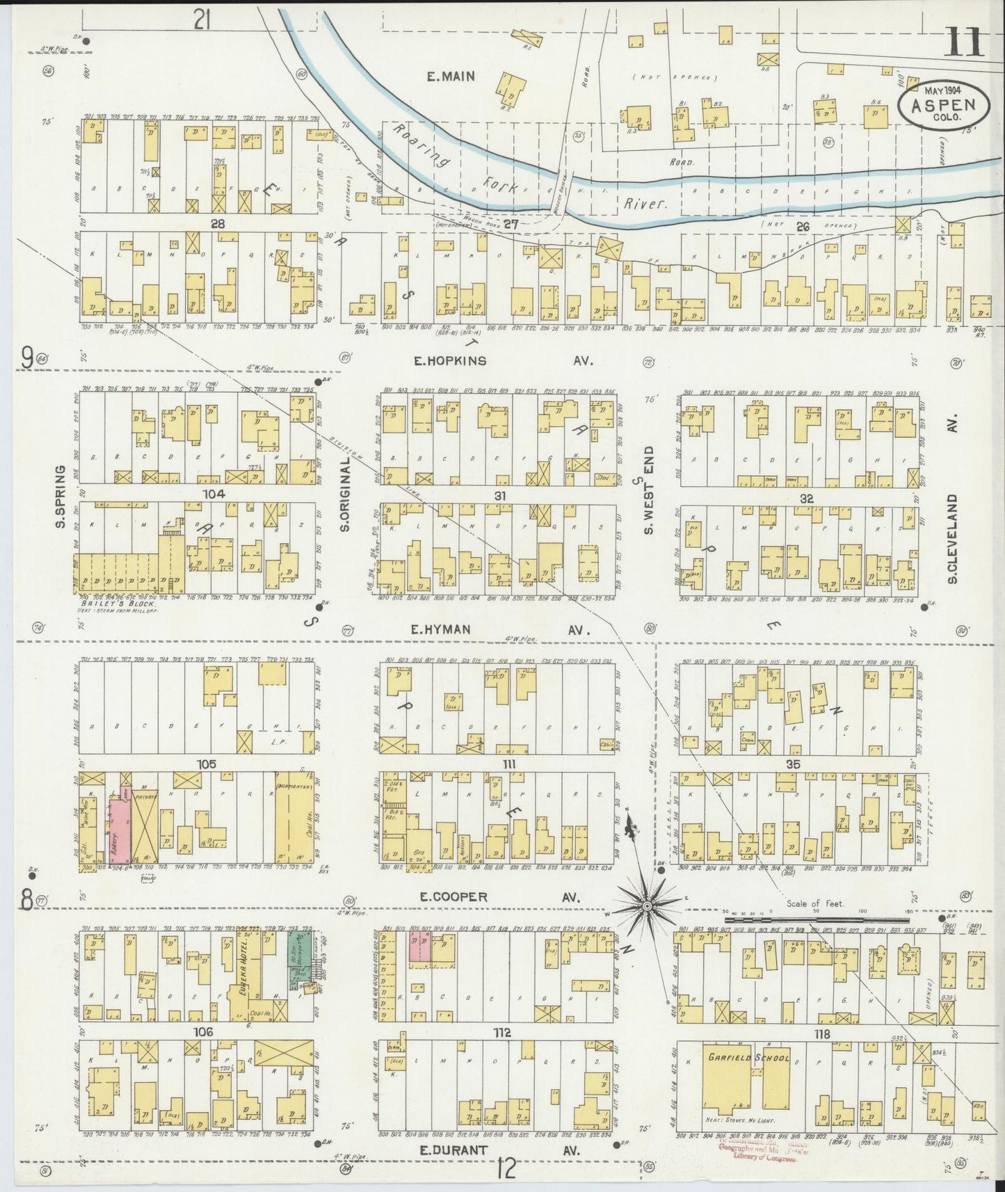 Sanborn Fire Insurance Map from Aspen, Pitkin County, Colorado (1904), Sheet #0011 - Complete Map Set gallery image, historic Sanborn map, vintage wall art, Colorado Colorado