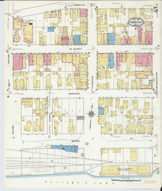 Sanborn Fire Insurance Map from Hancock, Houghton County, Michigan (1917), Sheet #0005 - Historic Sanborn Fire Insurance Map Print, vintage old map wall art, antique decor, genealogy gift, Michigan Michigan map
