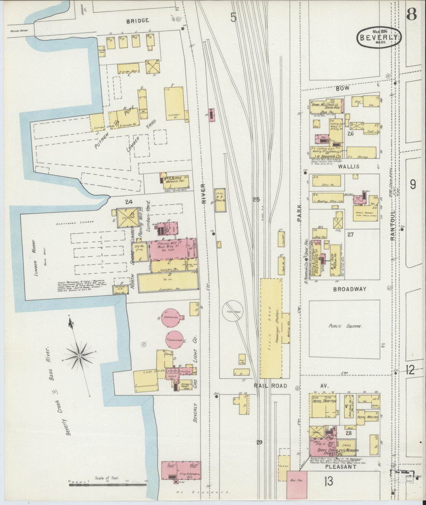 Sanborn Fire Insurance Map from Beverly, Essex County, Massachusetts (1896), Sheet #0008 - Historic Sanborn Fire Insurance Map Print, vintage old map wall art, antique decor, genealogy gift, Massachusetts Massachusetts map