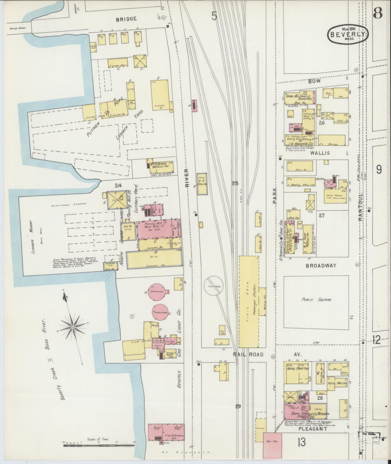 Sanborn Fire Insurance Map from Beverly, Essex County, Massachusetts (1896), Sheet #0008 - Historic Sanborn Fire Insurance Map Print, vintage old map wall art, antique decor, genealogy gift, Massachusetts Massachusetts map