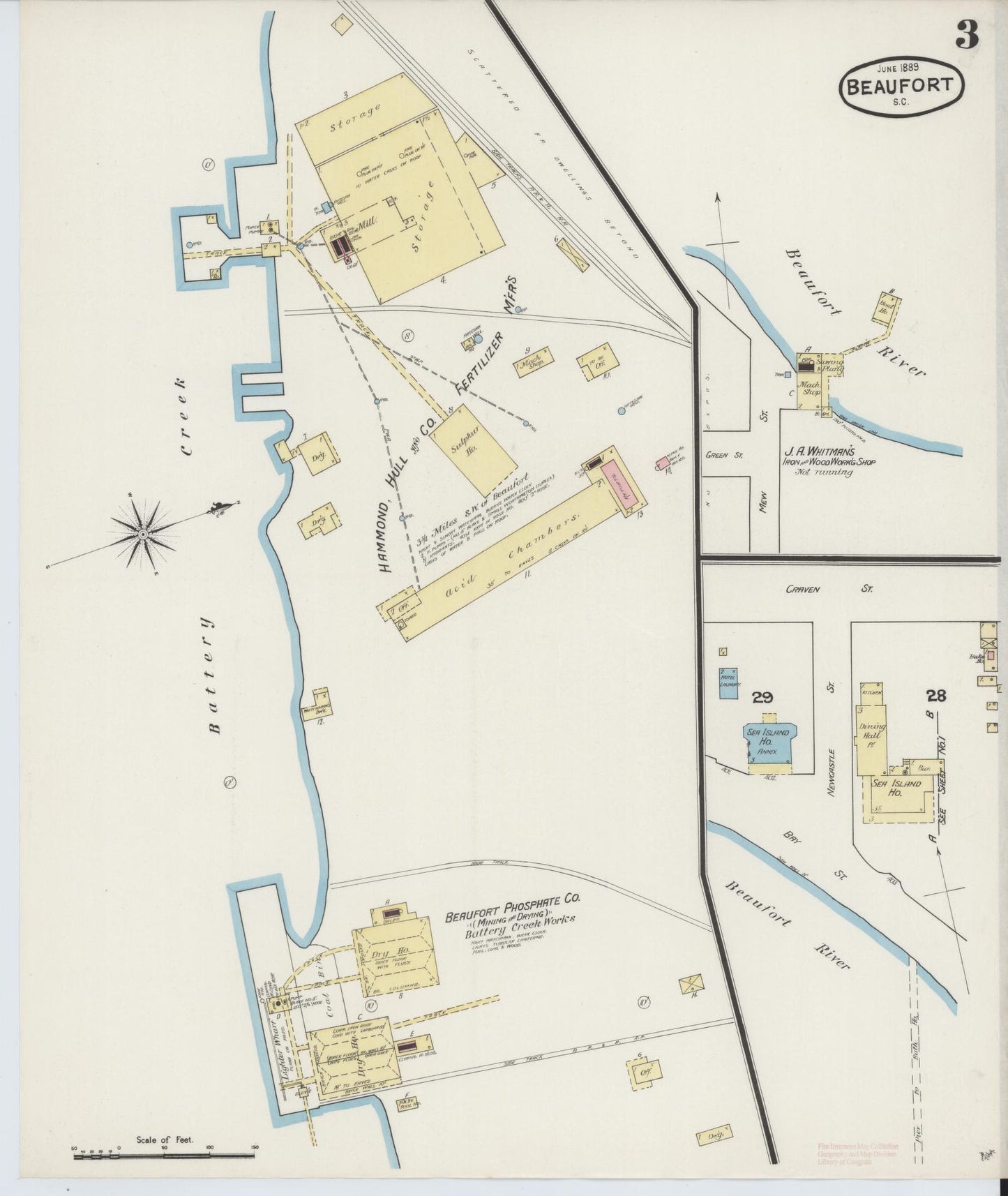 Sanborn Fire Insurance Map from Beaufort, Beaufort County, South Carolina (1889), Sheet #0003 - Complete Map Set gallery image, historic Sanborn map, vintage wall art, South Carolina South Carolina