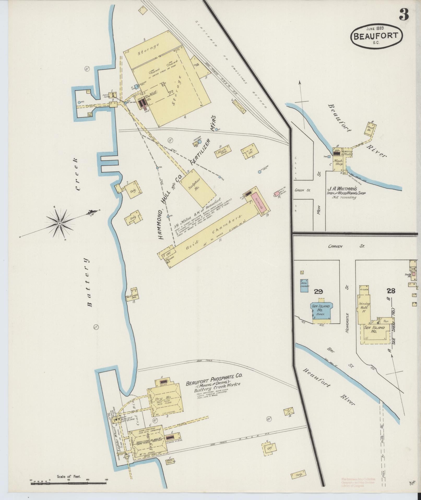 Sanborn Fire Insurance Map from Beaufort, Beaufort County, South Carolina (1889), Sheet #0003 - Complete Map Set gallery image, historic Sanborn map, vintage wall art, South Carolina South Carolina