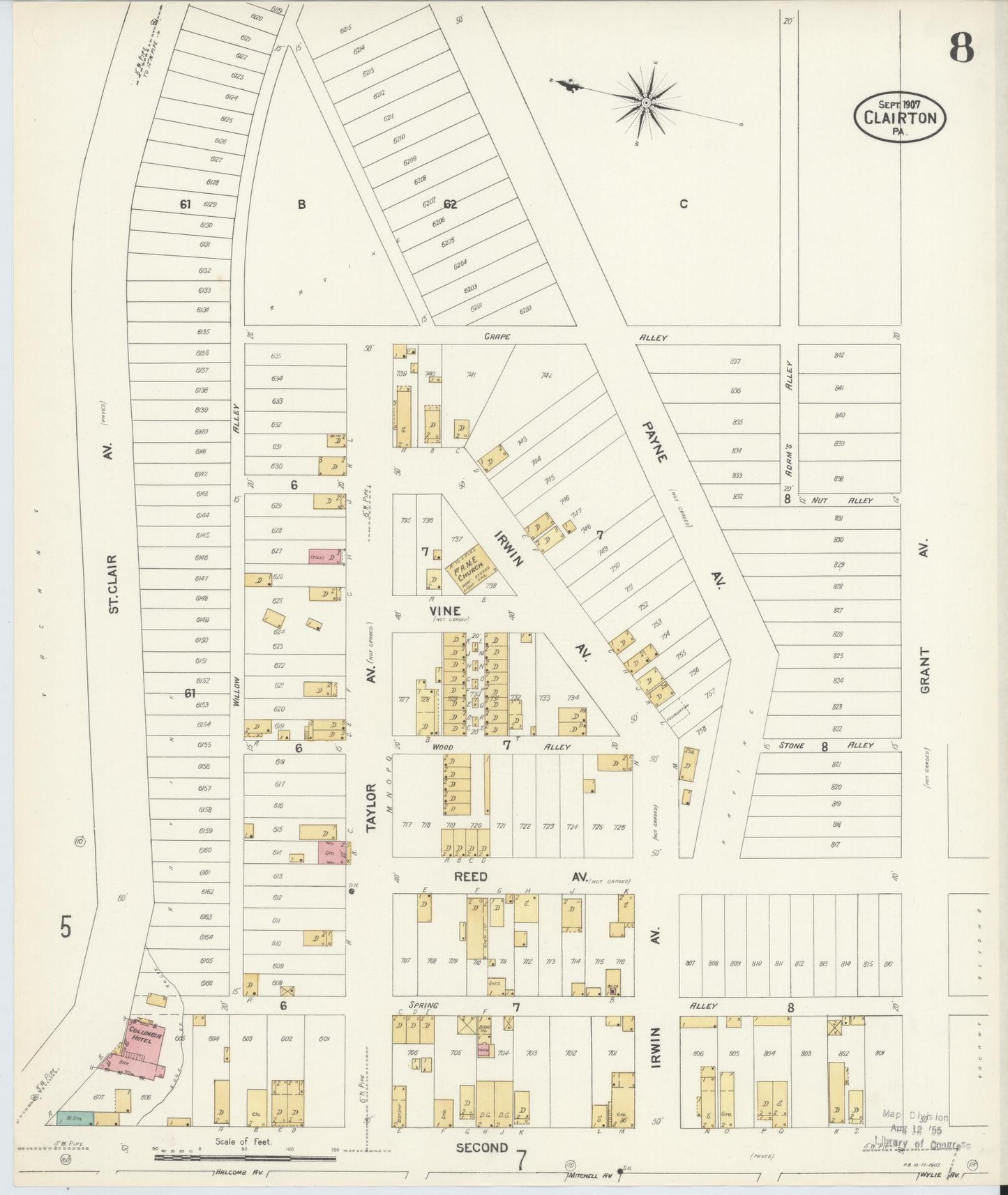 Sanborn Fire Insurance Map from Clairton, Allegheny County, Pennsylvania (1907), Sheet #0008 - Historic Sanborn Fire Insurance Map Print, vintage old map wall art, antique decor, genealogy gift, Pennsylvania Pennsylvania map