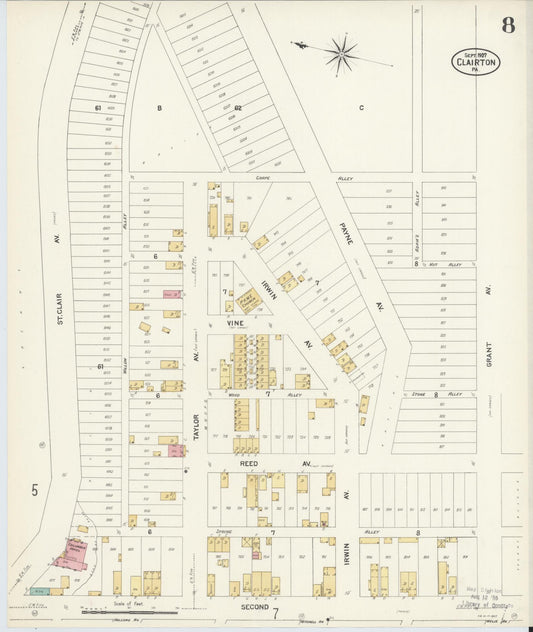 Sanborn Fire Insurance Map from Clairton, Allegheny County, Pennsylvania (1907), Sheet #0008 - Historic Sanborn Fire Insurance Map Print, vintage old map wall art, antique decor, genealogy gift, Pennsylvania Pennsylvania map