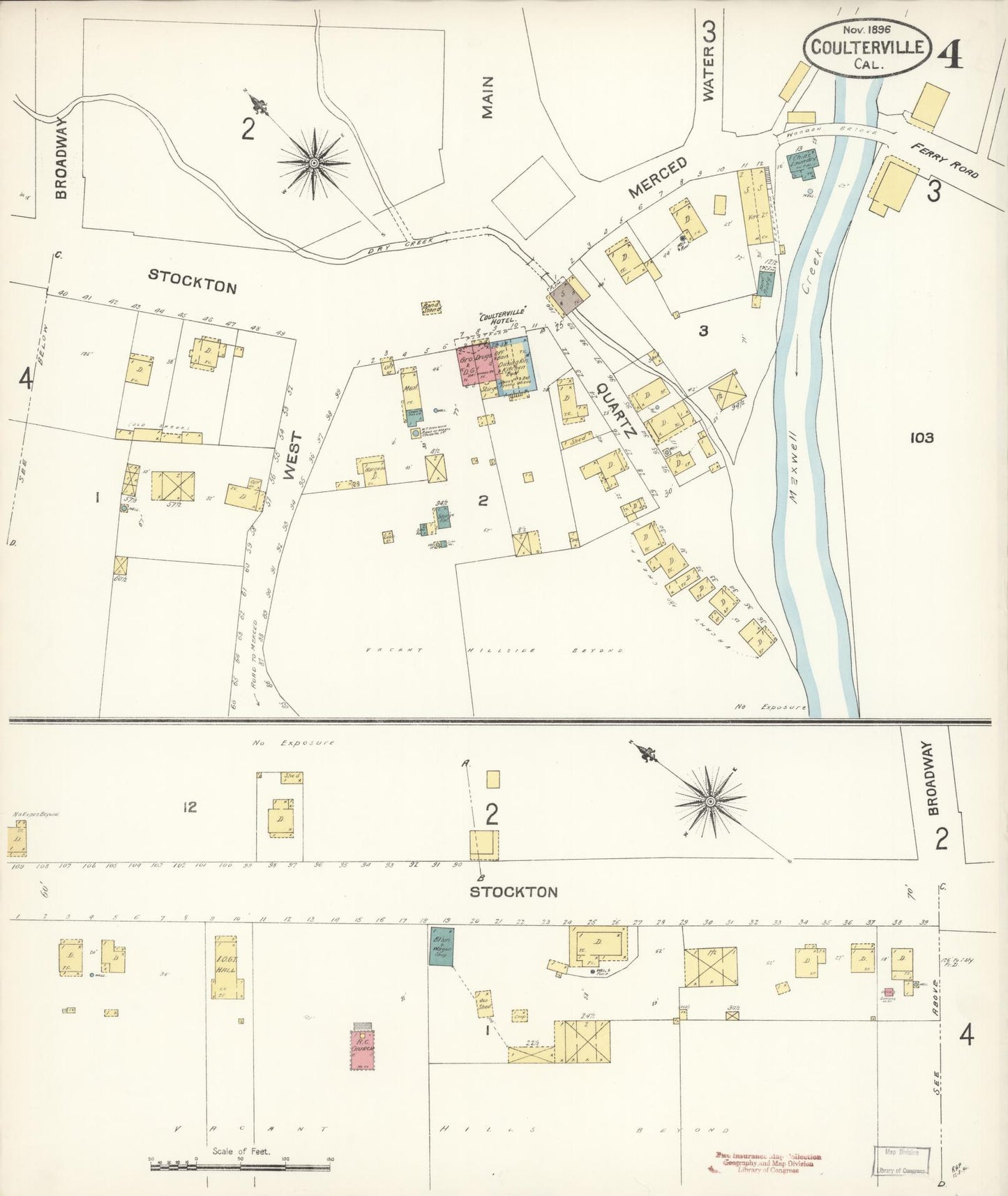 Sanborn Fire Insurance Map from Coulterville, Mariposa County, California (1896), Sheet #0004 - Complete Map Set gallery image, historic Sanborn map, vintage wall art, California California