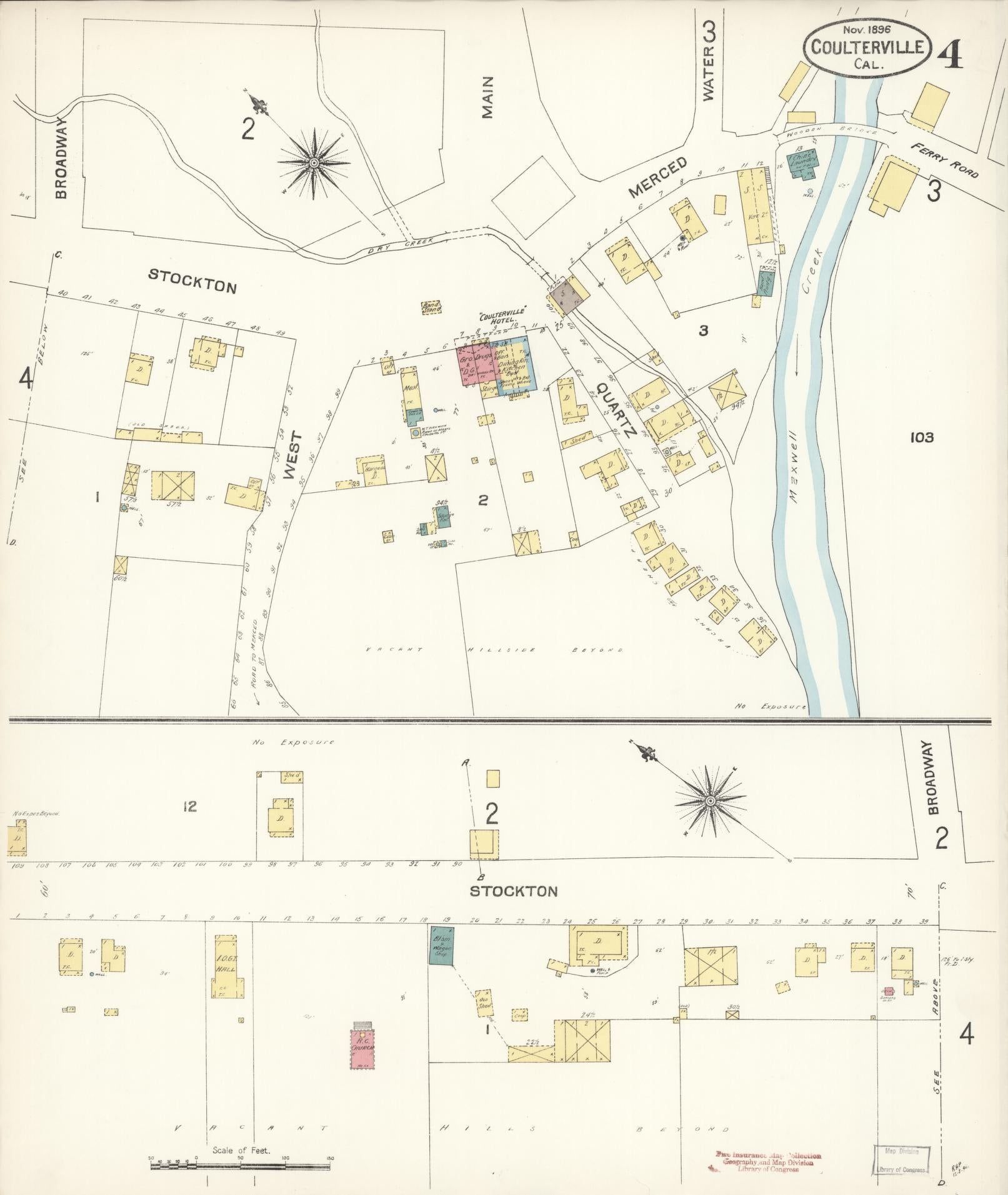 Sanborn Fire Insurance Map from Coulterville, Mariposa County, California (1896), Sheet #0004 - Complete Map Set gallery image, historic Sanborn map, vintage wall art, California California