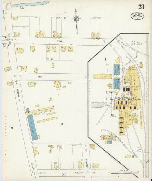 Sanborn Fire Insurance Map from Milton, Northumberland County, Pennsylvania (1913), Sheet #0021 - Historic Sanborn Fire Insurance Map Print, vintage old map wall art, antique decor, genealogy gift, Pennsylvania Pennsylvania map