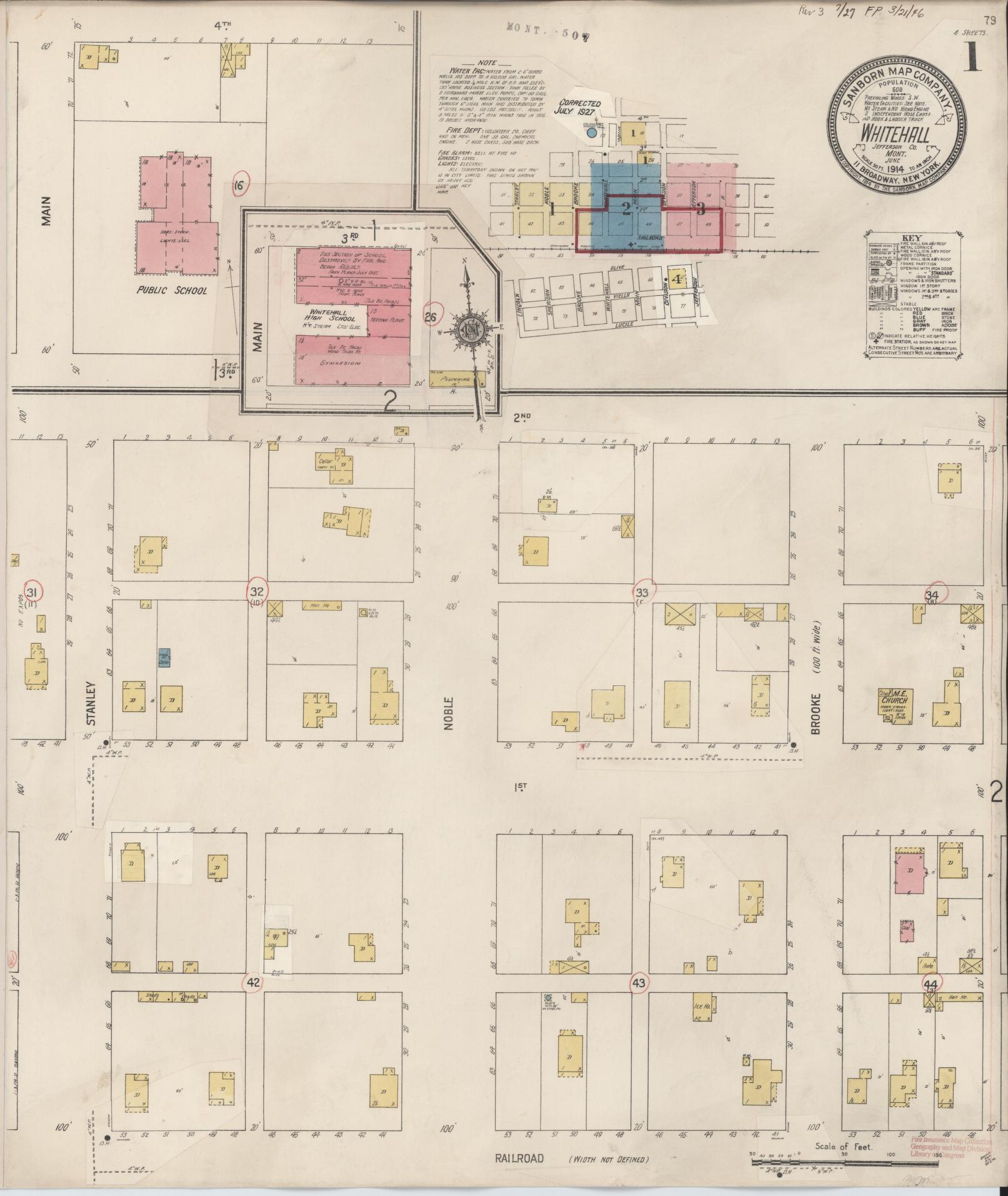 Sanborn Fire Insurance Map from Whitehall, Jefferson County, Montana (1927), Sheet #0001 - Complete Map Set gallery image, historic Sanborn map, vintage wall art, Montana Montana