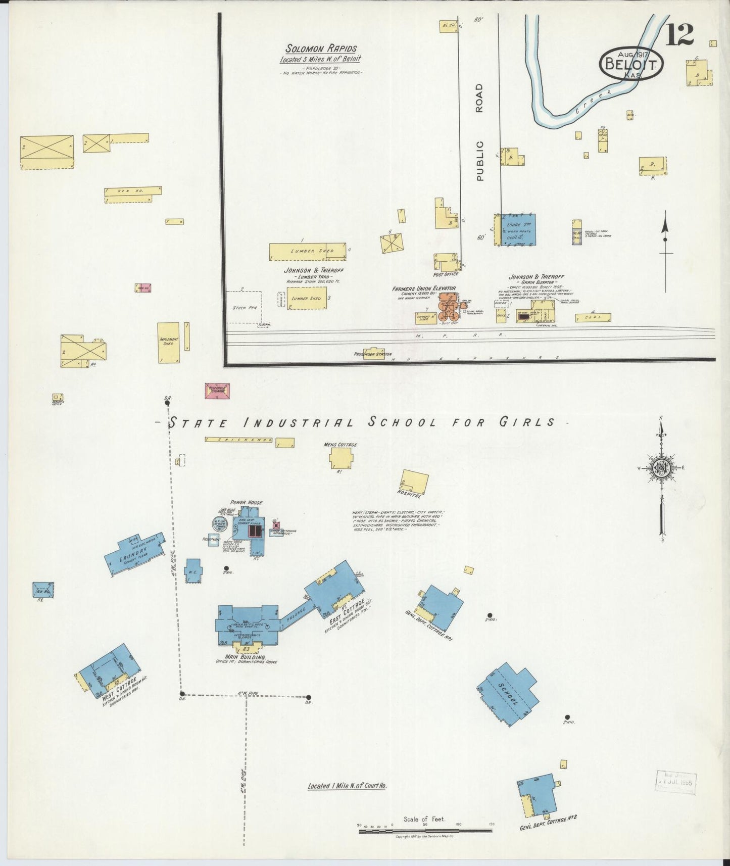 Sanborn Fire Insurance Map from Beloit, Mitchell County, Kansas (1917), Sheet #0012 - Historic Sanborn Fire Insurance Map Print, vintage old map wall art, antique decor, genealogy gift, Kansas Kansas map