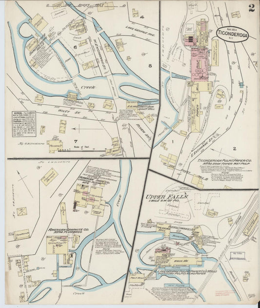 Sanborn Fire Insurance Map from Ticonderoga, Essex County, New York (1884), Sheet #0002 - Historic Sanborn Fire Insurance Map Print, vintage old map wall art, antique decor, genealogy gift, New York New York map