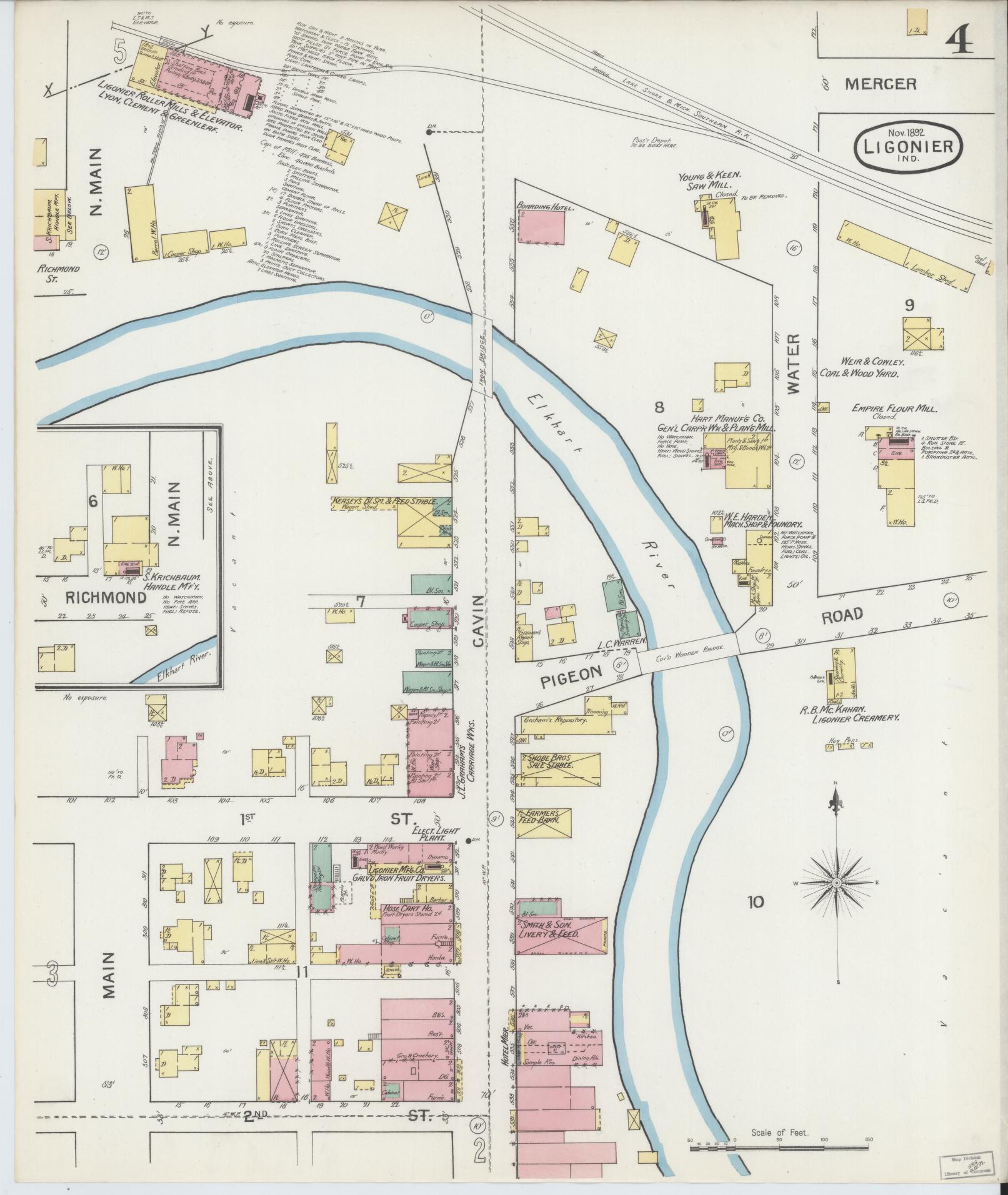 Sanborn Fire Insurance Map from Ligonier, Noble County, Indiana (1892), Sheet #0004 - Complete Map Set gallery image, historic Sanborn map, vintage wall art, Indiana Indiana