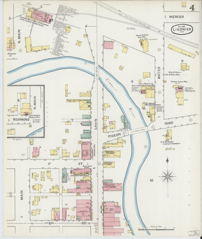 Sanborn Fire Insurance Map from Ligonier, Noble County, Indiana (1892), Sheet #0004 - Complete Map Set gallery image, historic Sanborn map, vintage wall art, Indiana Indiana