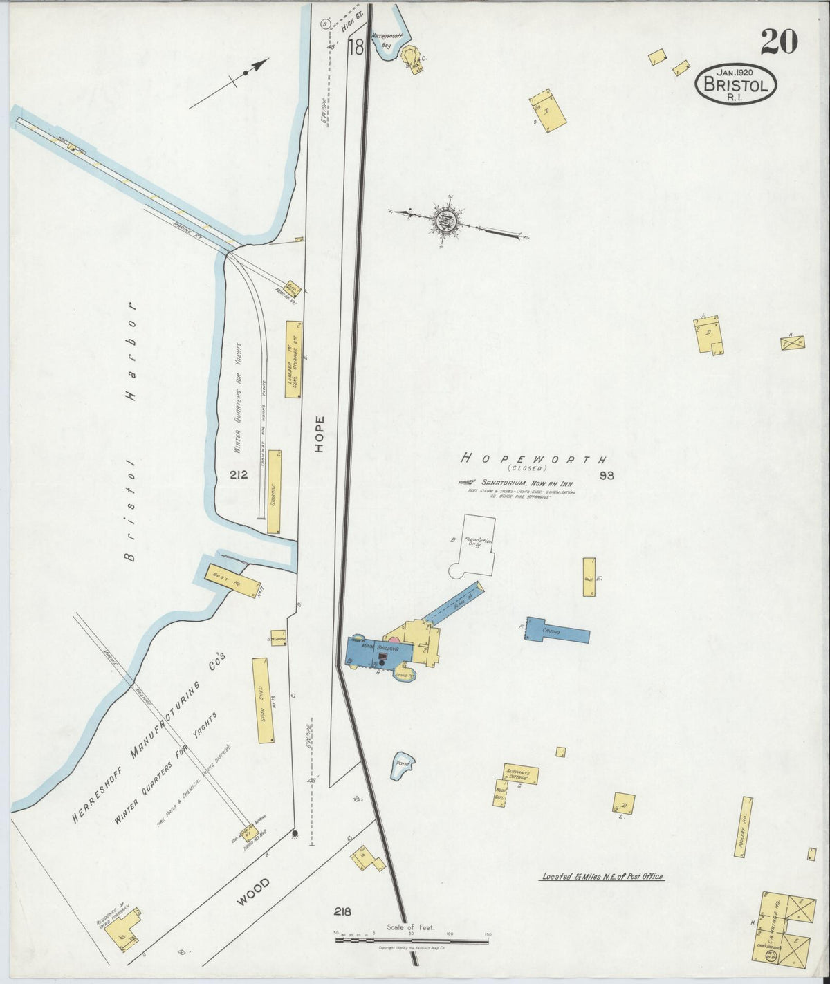 Sanborn Fire Insurance Map from Bristol, Bristol County, Rhode Island (1920), Sheet #0020 - Complete Map Set gallery image, historic Sanborn map, vintage wall art, Rhode Island Rhode Island