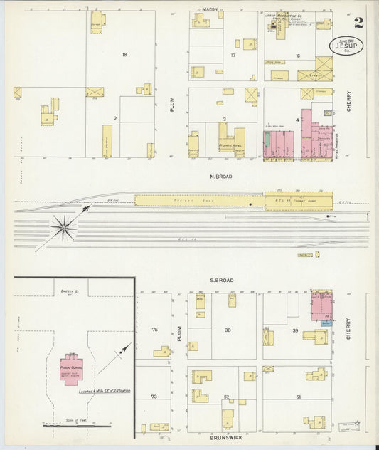 Sanborn Fire Insurance Map from Jesup, Wayne County, Georgia (1908), Sheet #0002 - Historic Sanborn Fire Insurance Map Print, vintage old map wall art, antique decor, genealogy gift, Georgia Georgia map