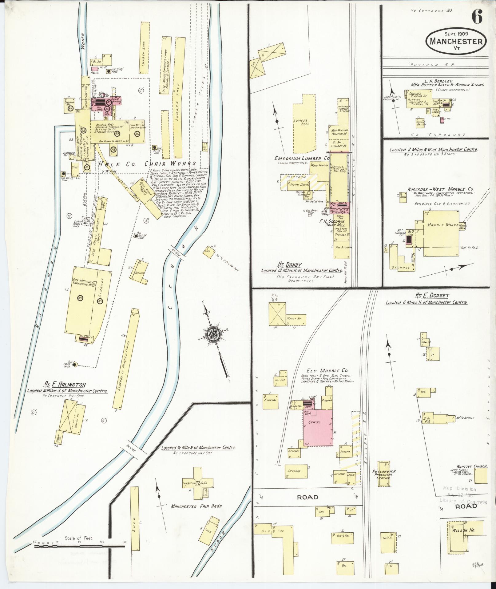 Sanborn Fire Insurance Map from Manchester, Bennington County, Vermont (1909), Sheet #0006 - Complete Map Set gallery image, historic Sanborn map, vintage wall art, Vermont Vermont
