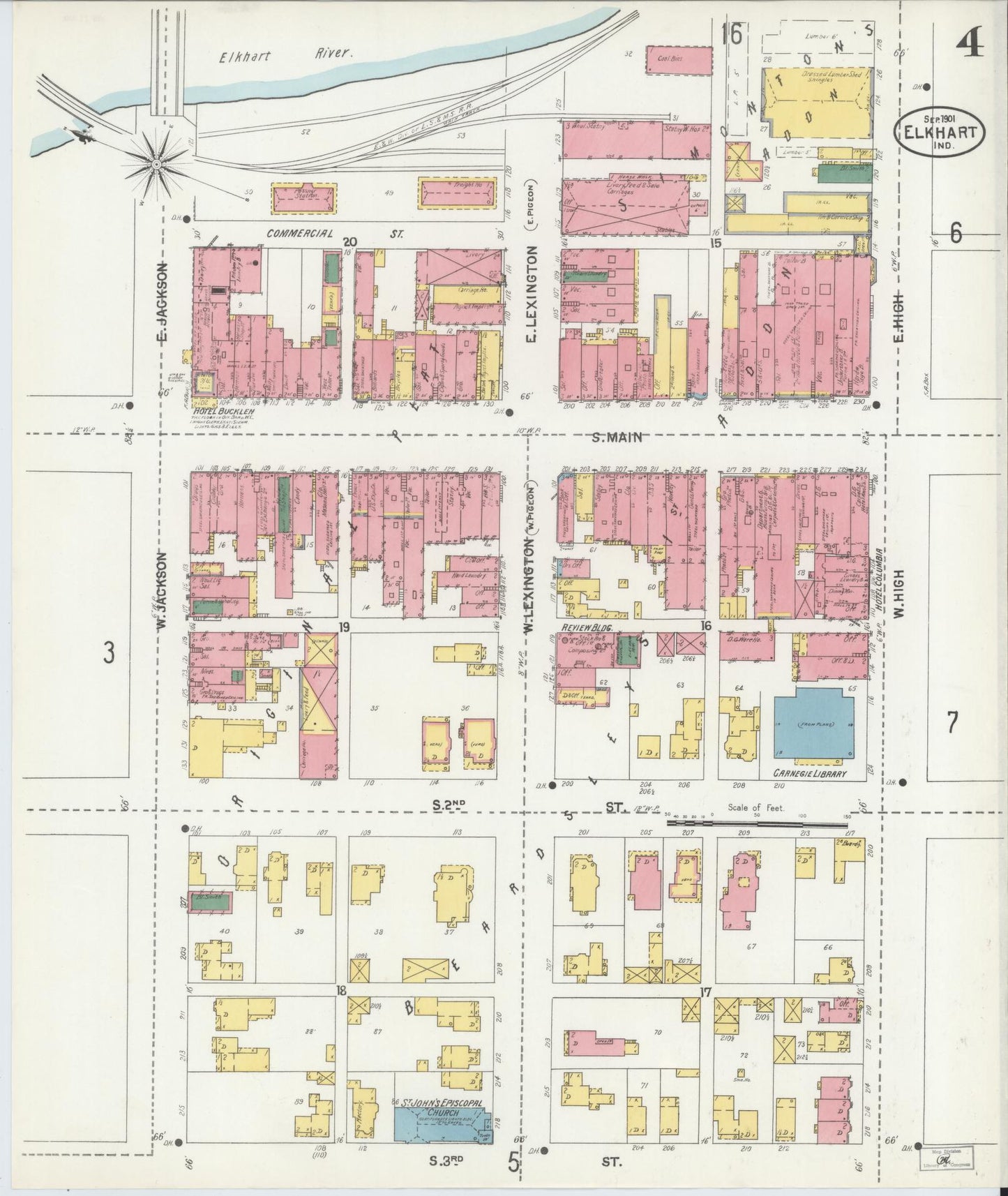 Sanborn Fire Insurance Map from Elkhart, Elkhart County, Indiana (1901), Sheet #0004 - Complete Map Set gallery image, historic Sanborn map, vintage wall art, Indiana Indiana