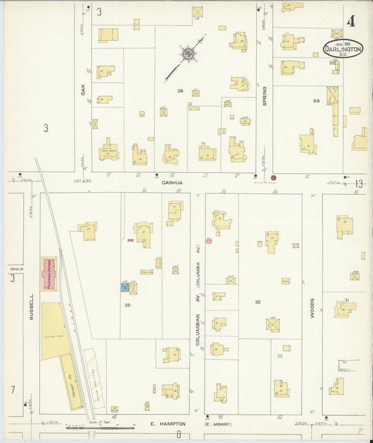 Sanborn Fire Insurance Map from Darlington, Darlington County, South Carolina (1913), Sheet #0004 - Historic Sanborn Fire Insurance Map Print, vintage old map wall art, antique decor, genealogy gift, South Carolina South Carolina map