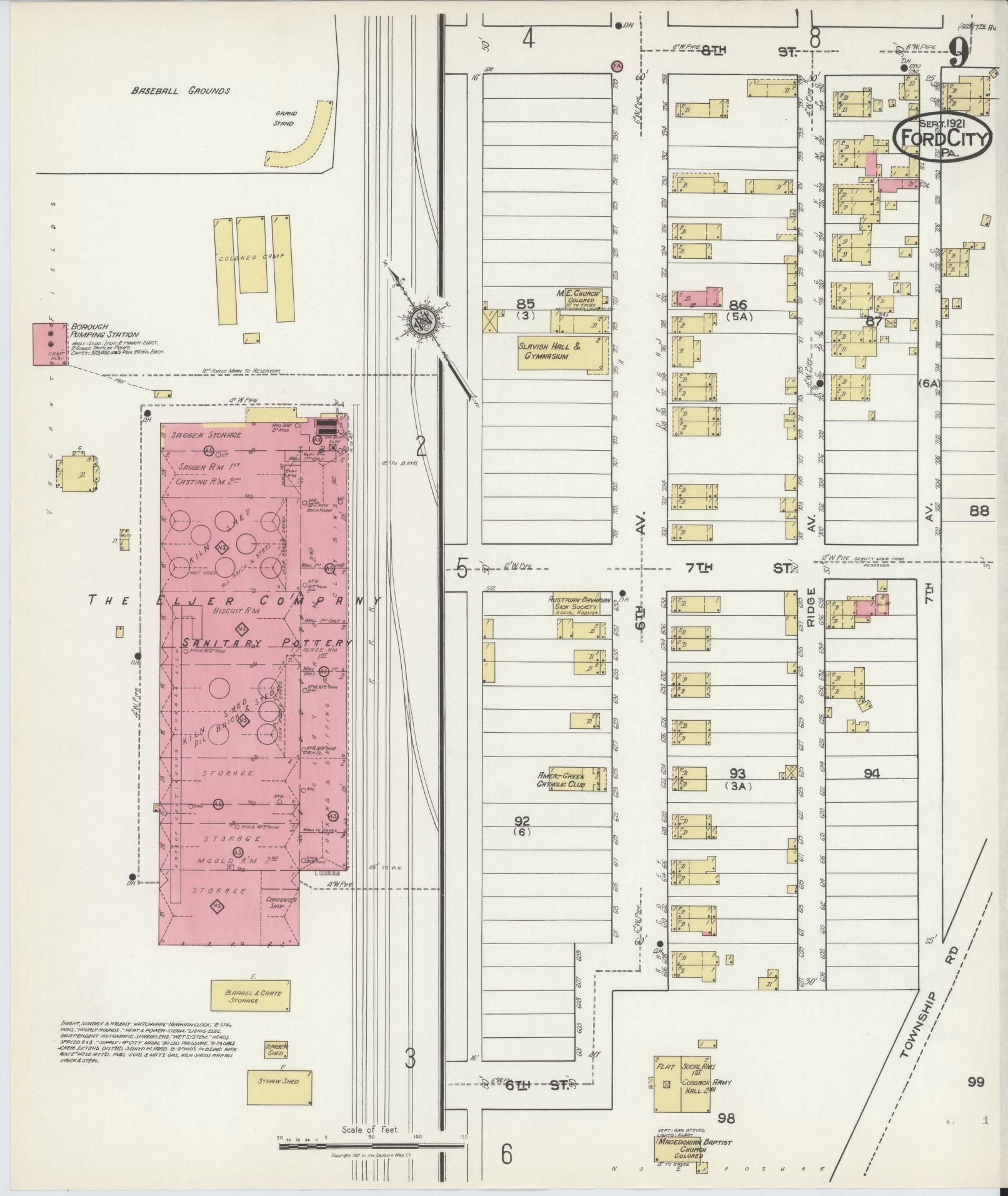 Sanborn Fire Insurance Map from Ford City, Armstrong County, Pennsylvania (1921), Sheet #0009 - Historic Sanborn Fire Insurance Map Print, vintage old map wall art, antique decor, genealogy gift, Pennsylvania Pennsylvania map