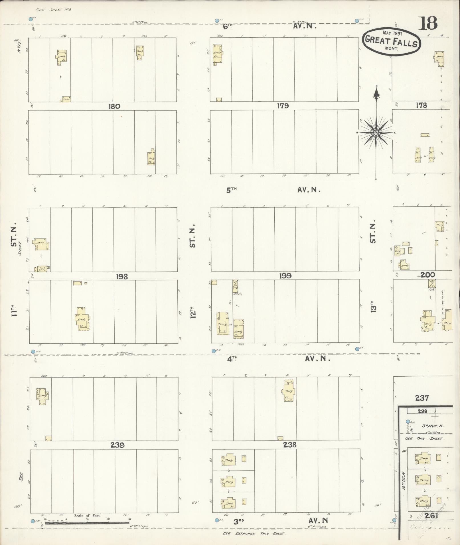 Sanborn Fire Insurance Map from Great Falls, Cascade County, Montana (1891), Sheet #0018 - Complete Map Set gallery image, historic Sanborn map, vintage wall art, Montana Montana