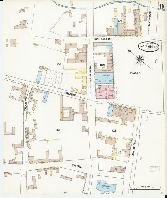 Sanborn Fire Insurance Map from Las Vegas, San Miguel County, New Mexico (1890), Sheet #0009 - Historic Sanborn Fire Insurance Map Print, vintage old map wall art, antique decor, genealogy gift, New Mexico New Mexico map