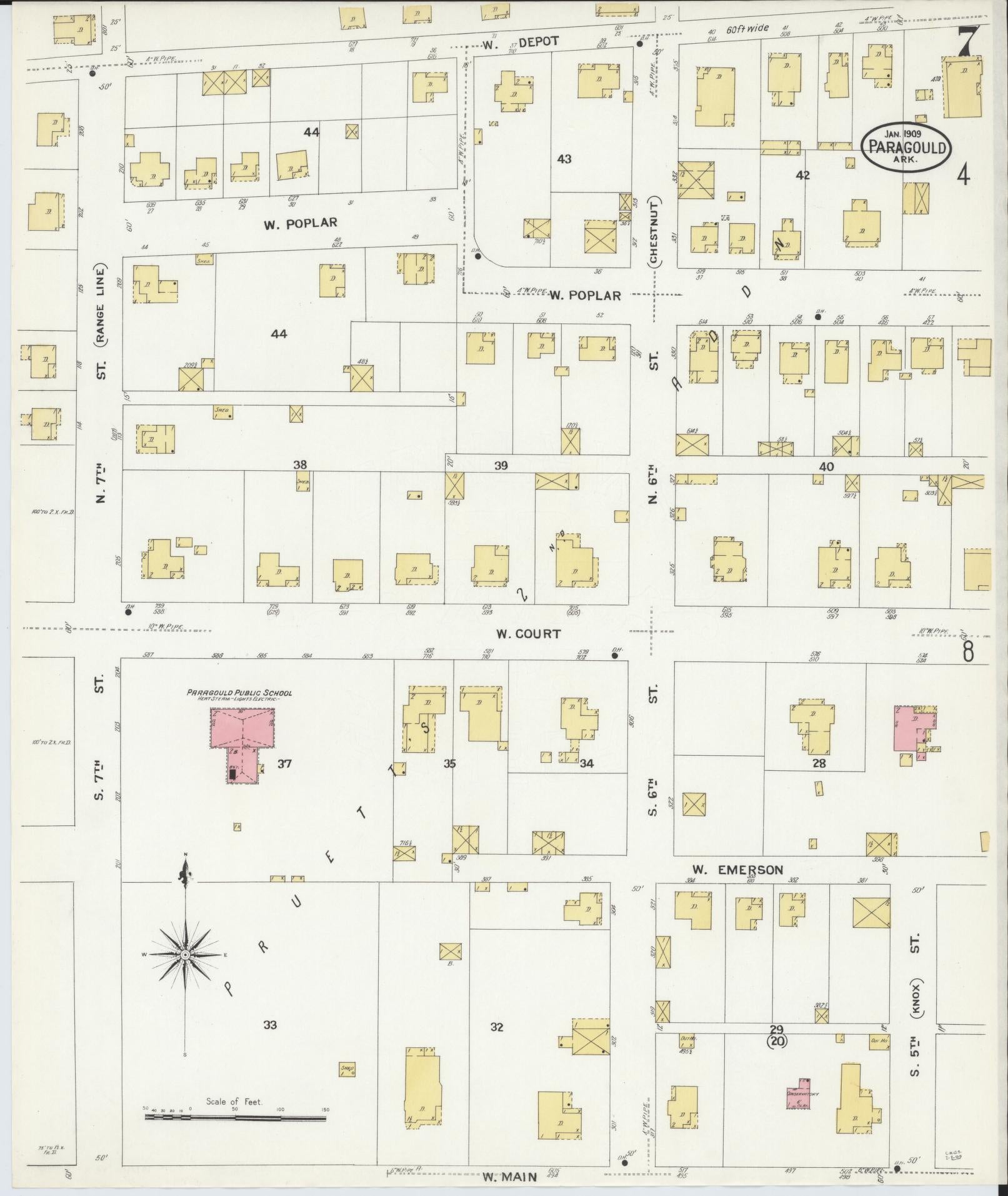 Sanborn Fire Insurance Map from Paragould, Greene County, Arkansas (1909), Sheet #0007 - Complete Map Set gallery image, historic Sanborn map, vintage wall art, Arkansas Arkansas