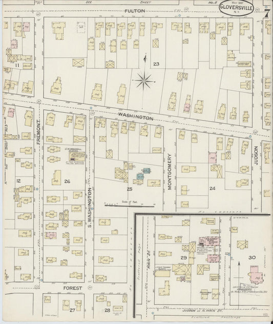 Sanborn Fire Insurance Map from Gloversville, Fulton County, New York (1887), Sheet #0007 - Historic Sanborn Fire Insurance Map Print, vintage old map wall art, antique decor, genealogy gift, New York New York map