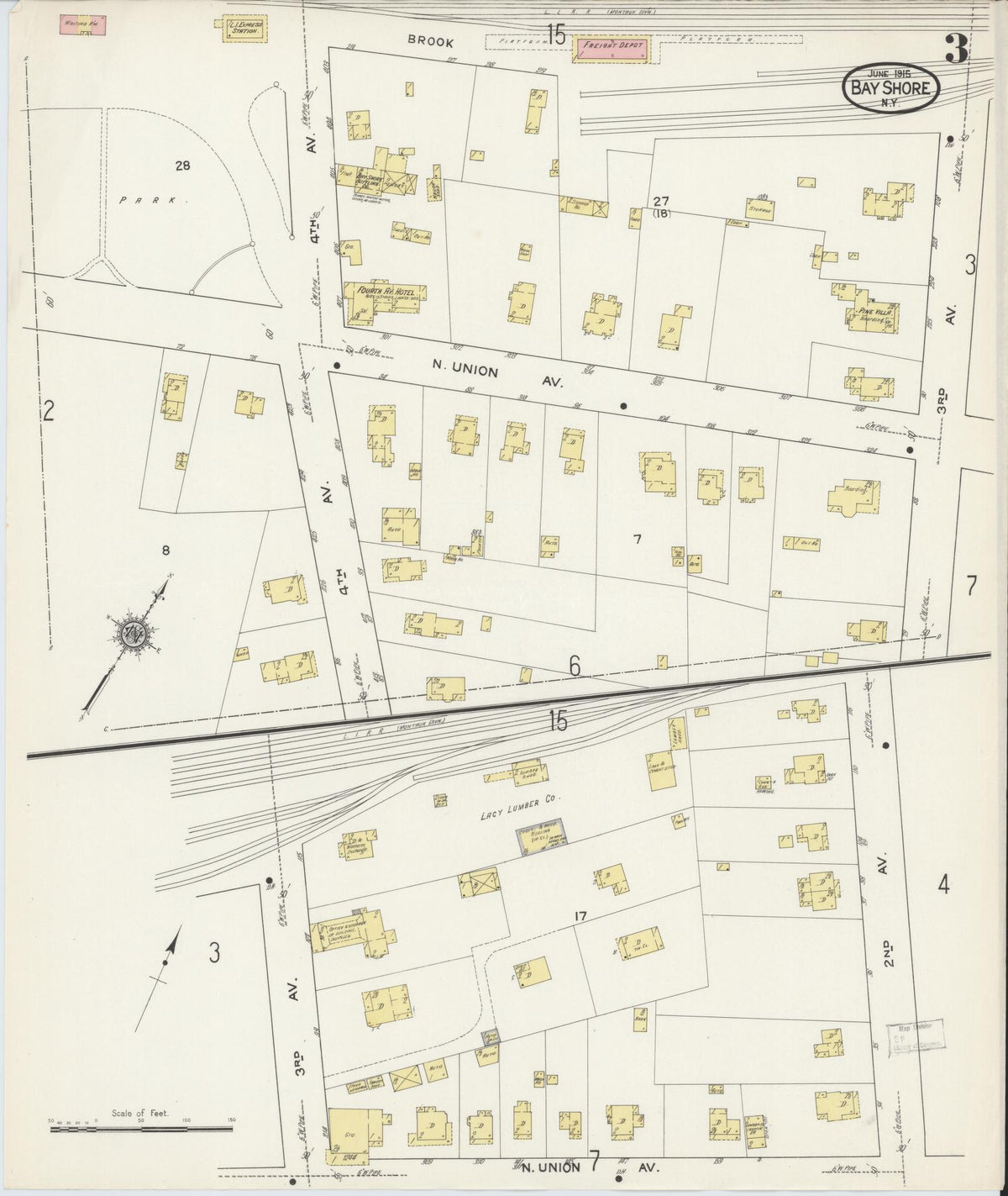 Sanborn Fire Insurance Map from Bay Shore, Suffolk County, New York (1915), Sheet #0003 - Complete Map Set gallery image, historic Sanborn map, vintage wall art, New York New York