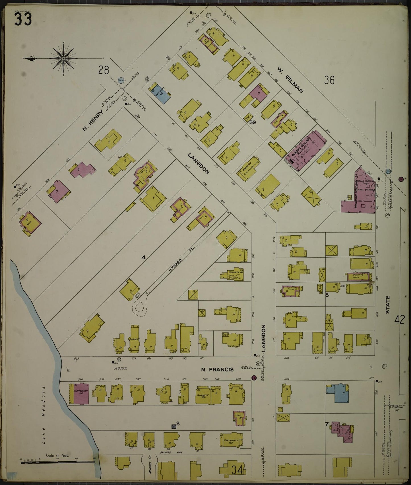 Sanborn Fire Insurance Map from Madison, Dane County, Wisconsin (1908), Sheet #0033 - Complete Map Set gallery image, historic Sanborn map, vintage wall art, Wisconsin Wisconsin