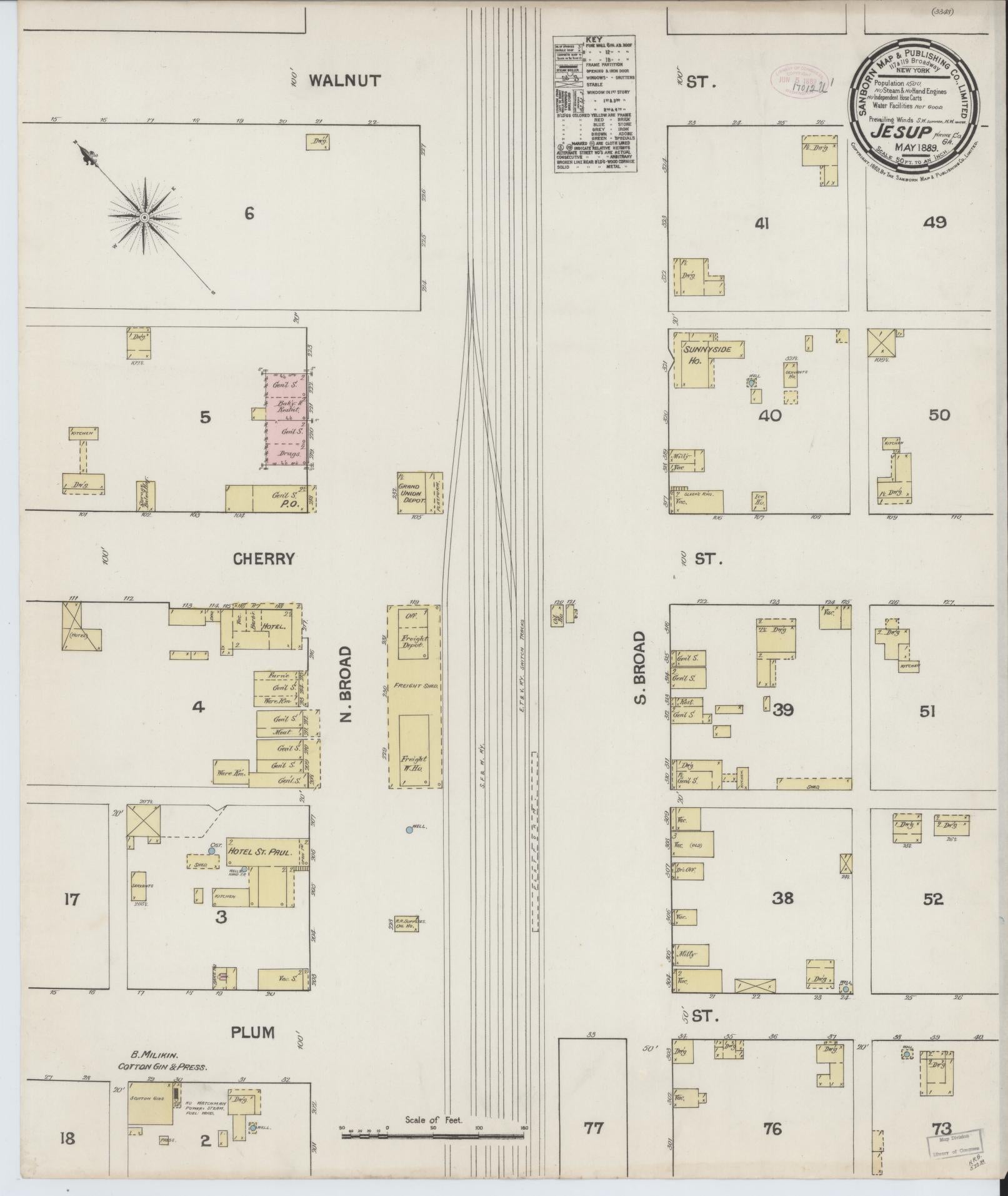 Sanborn Fire Insurance Map from Jesup, Wayne County, Georgia (1889), Sheet #0001 - Historic Sanborn Fire Insurance Map Print, vintage old map wall art, antique decor, genealogy gift, Georgia Georgia map