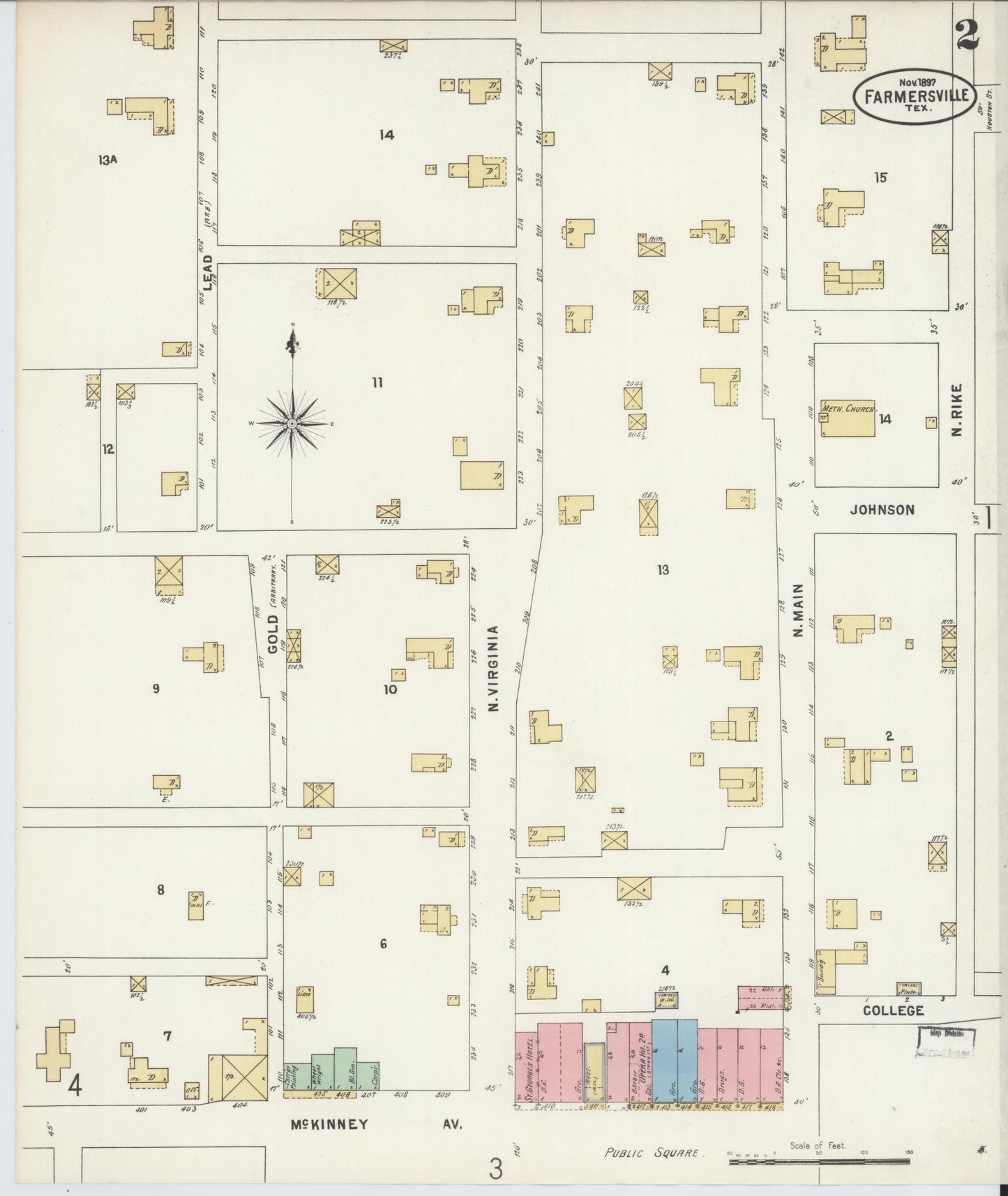 Sanborn Fire Insurance Map from Farmersville, Collin County, Texas (1897), Sheet #0002 - Complete Map Set gallery image, historic Sanborn map, vintage wall art, Texas Texas