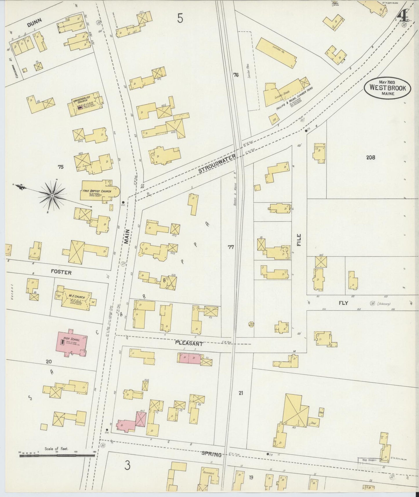 Sanborn Fire Insurance Map from Westbrook, Cumberland County, Maine (1903), Sheet #0004 - Complete Map Set gallery image, historic Sanborn map, vintage wall art, Maine Maine
