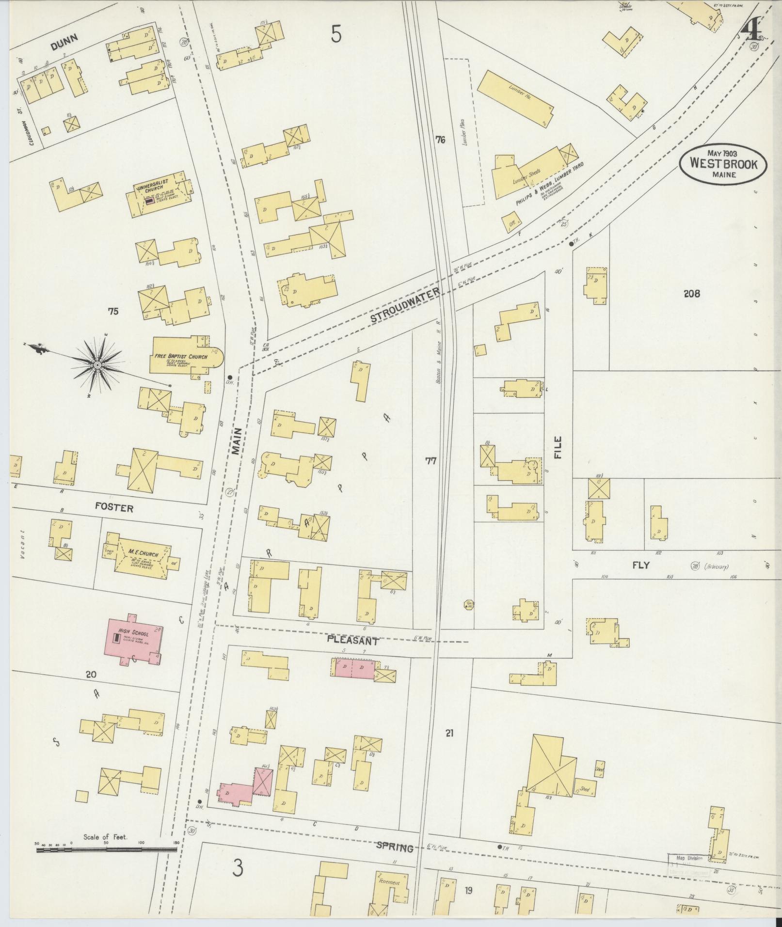 Sanborn Fire Insurance Map from Westbrook, Cumberland County, Maine (1903), Sheet #0004 - Complete Map Set gallery image, historic Sanborn map, vintage wall art, Maine Maine
