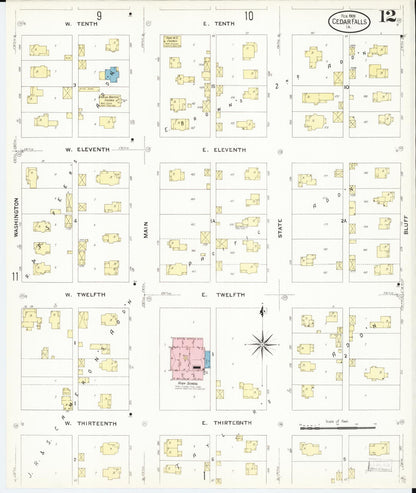 Sanborn Fire Insurance Map from Cedar Falls, Black Hawk County, Iowa (1909), Sheet #0012 - Historic Sanborn Fire Insurance Map Print