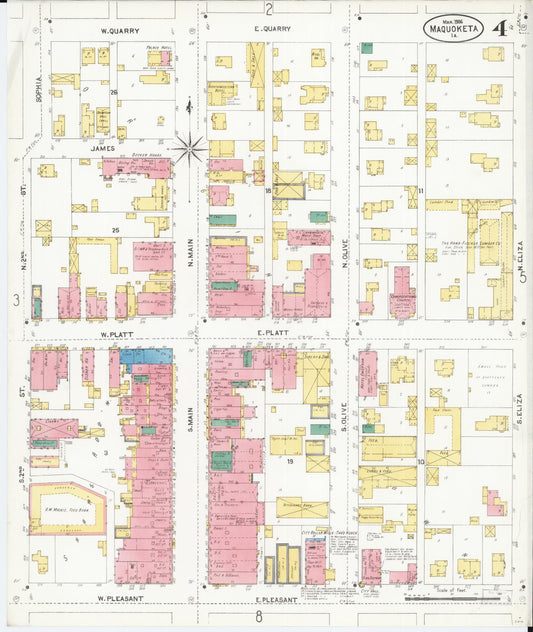 Sanborn Fire Insurance Map from Maquoketa, Jackson County, Iowa (1906), Sheet #0004 - Historic Sanborn Fire Insurance Map Print, vintage old map wall art
