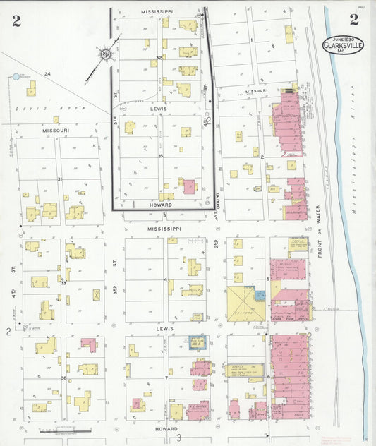 Sanborn Fire Insurance Map from Clarksville, Pike County, Missouri (1930), Sheet #0002 - Historic Sanborn Fire Insurance Map Print, vintage old map wall art, antique decor, genealogy gift, Missouri Missouri map