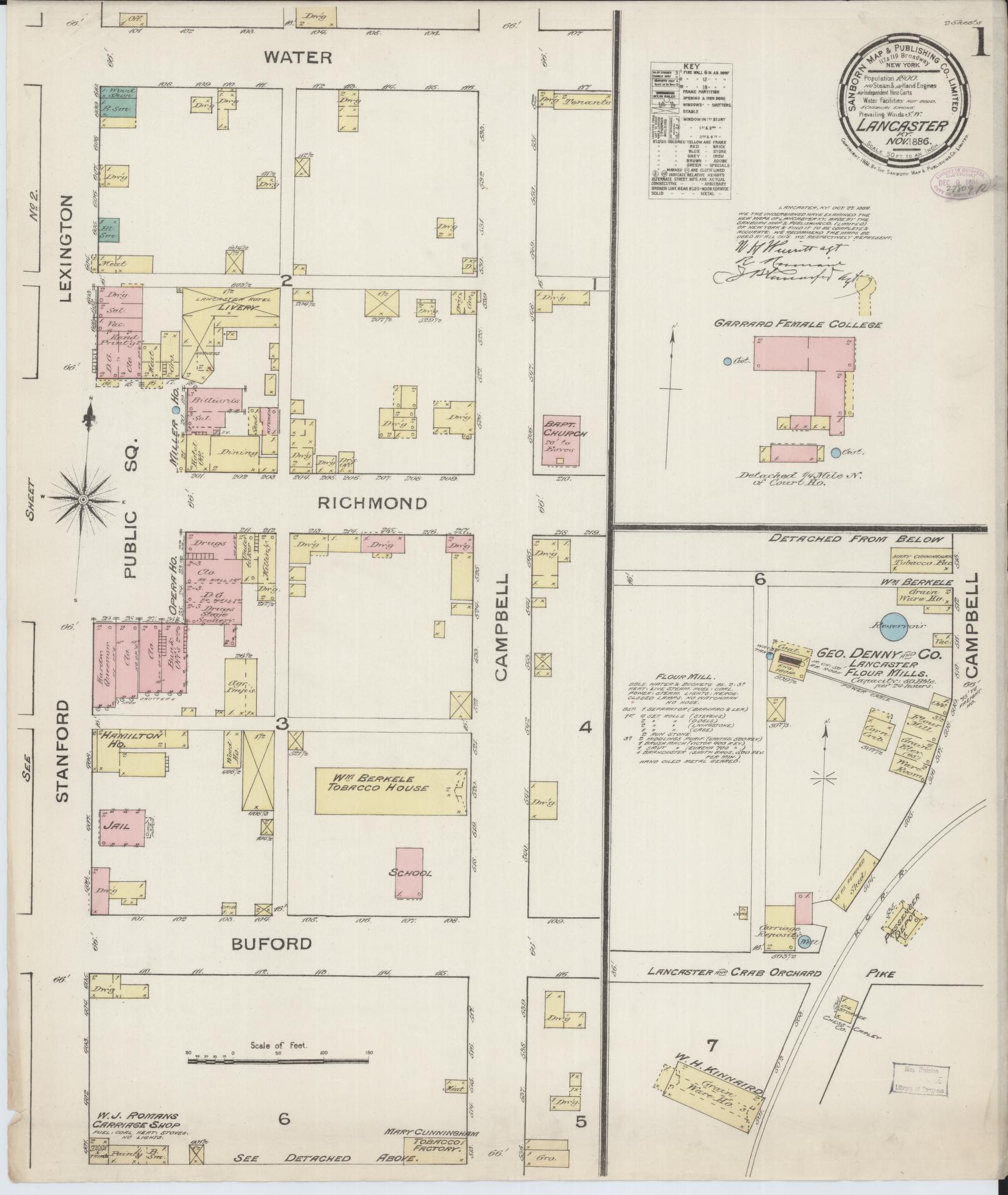 Sanborn Fire Insurance Map from Lancaster, Garrard County, Kentucky (1886), Sheet #0001 - Complete Map Set gallery image, historic Sanborn map, vintage wall art, Kentucky Kentucky