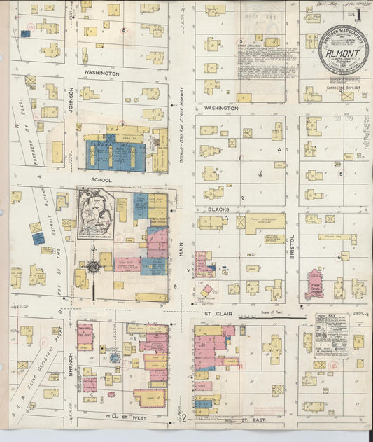 Sanborn Fire Insurance Map from Almont, Lapeer County, Michigan (1929), Sheet #0001 - Complete Map Set gallery image, historic Sanborn map, vintage wall art, Michigan Michigan