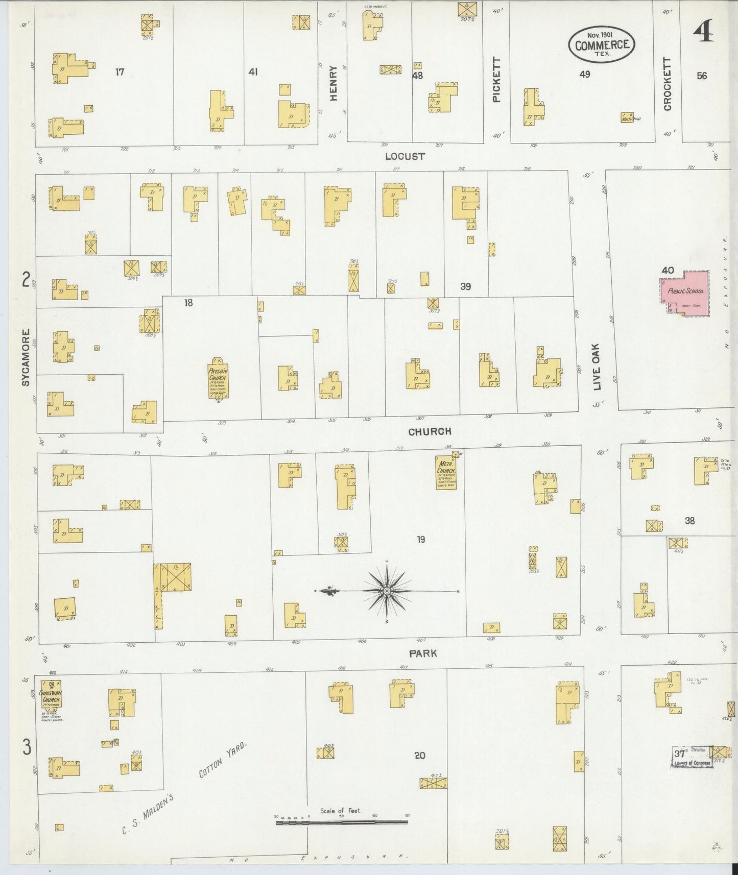Sanborn Fire Insurance Map from Commerce, Hunt County, Texas (1901), Sheet #0004 - Historic Sanborn Fire Insurance Map Print, vintage old map wall art, antique decor, genealogy gift, Texas Texas map