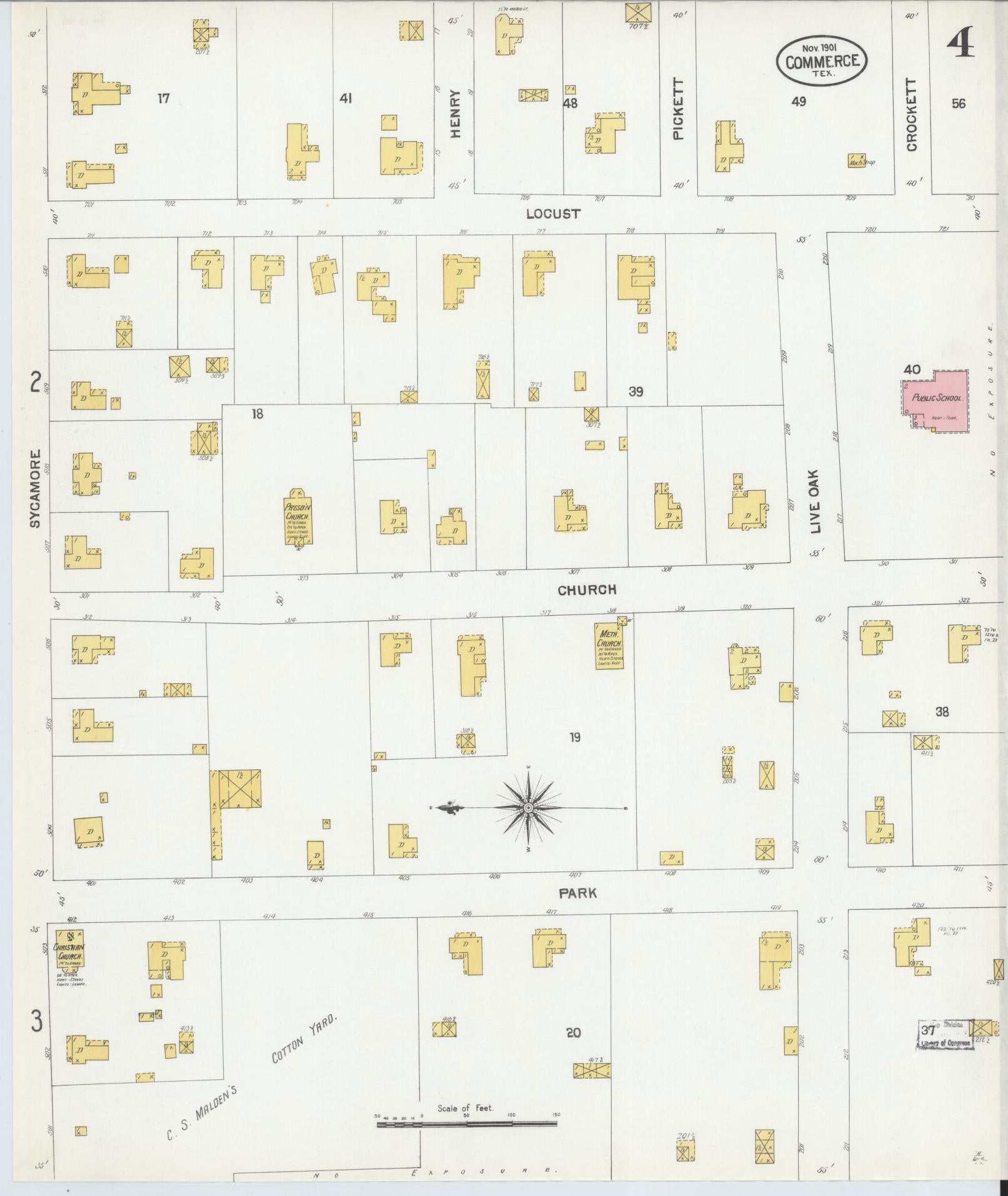 Sanborn Fire Insurance Map from Commerce, Hunt County, Texas (1901), Sheet #0004 - Historic Sanborn Fire Insurance Map Print, vintage old map wall art, antique decor, genealogy gift, Texas Texas map