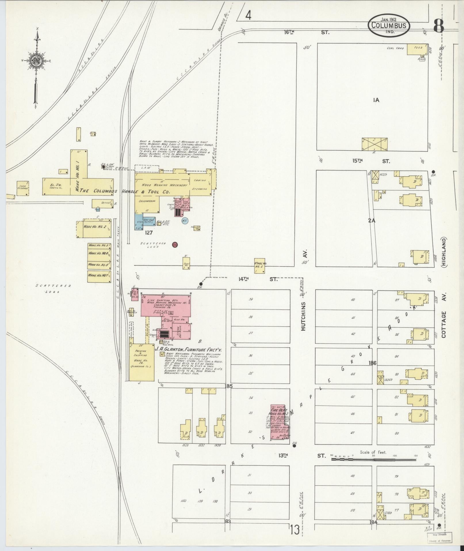 Sanborn Fire Insurance Map from Columbus, Bartholomew County, Indiana (1912), Sheet #0008 - Complete Map Set gallery image, historic Sanborn map, vintage wall art, Indiana Indiana