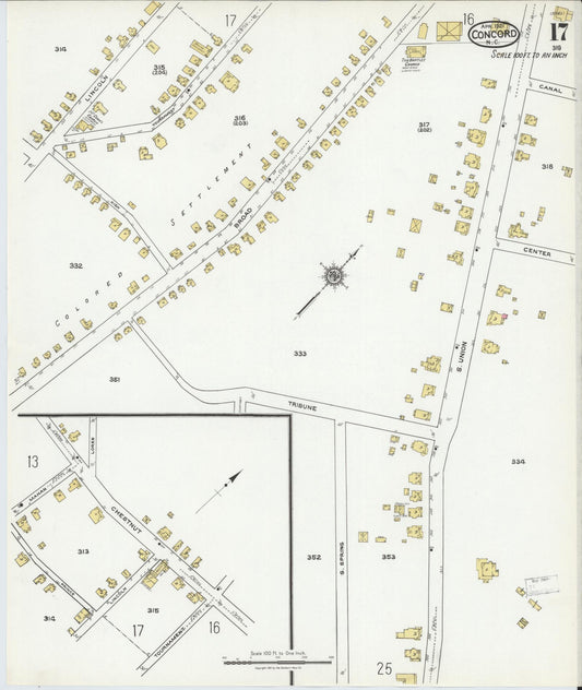 Sanborn Fire Insurance Map from Concord, Cabarrus County, North Carolina (1921), Sheet #0017 - Historic Sanborn Fire Insurance Map Print, vintage old map wall art, antique decor, genealogy gift, North Carolina North Carolina map