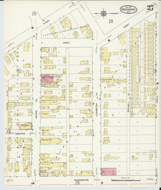 Sanborn Fire Insurance Map from Menominee, Menominee County, Michigan (1913), Sheet #0027 - Historic Sanborn Fire Insurance Map Print, vintage old map wall art, antique decor, genealogy gift, Michigan Michigan map
