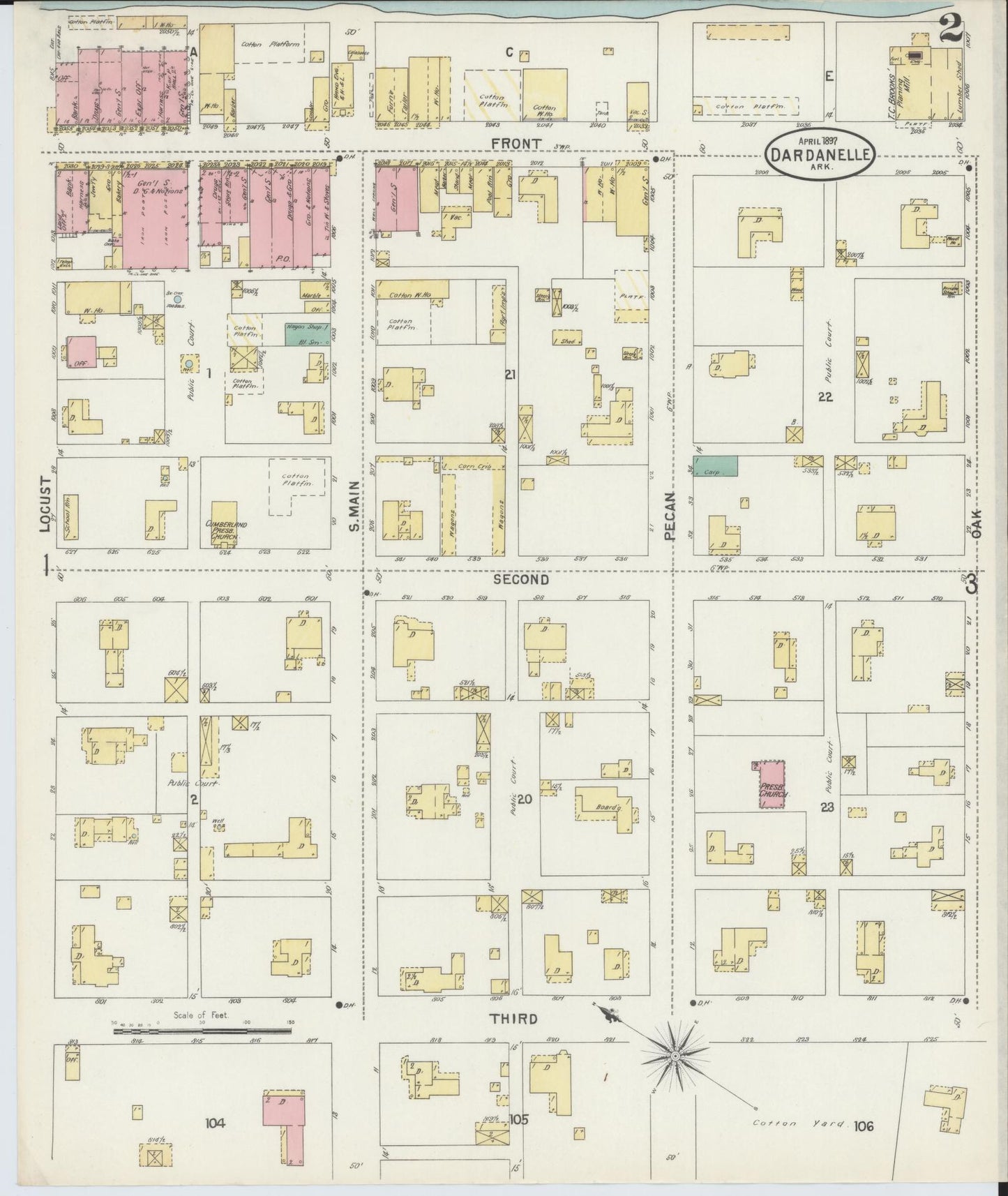 Sanborn Fire Insurance Map from Dardanelle, Yell County, Arkansas (1897), Sheet #0002 - Historic Sanborn Fire Insurance Map Print, vintage old map wall art, antique decor, genealogy gift, Arkansas Arkansas map