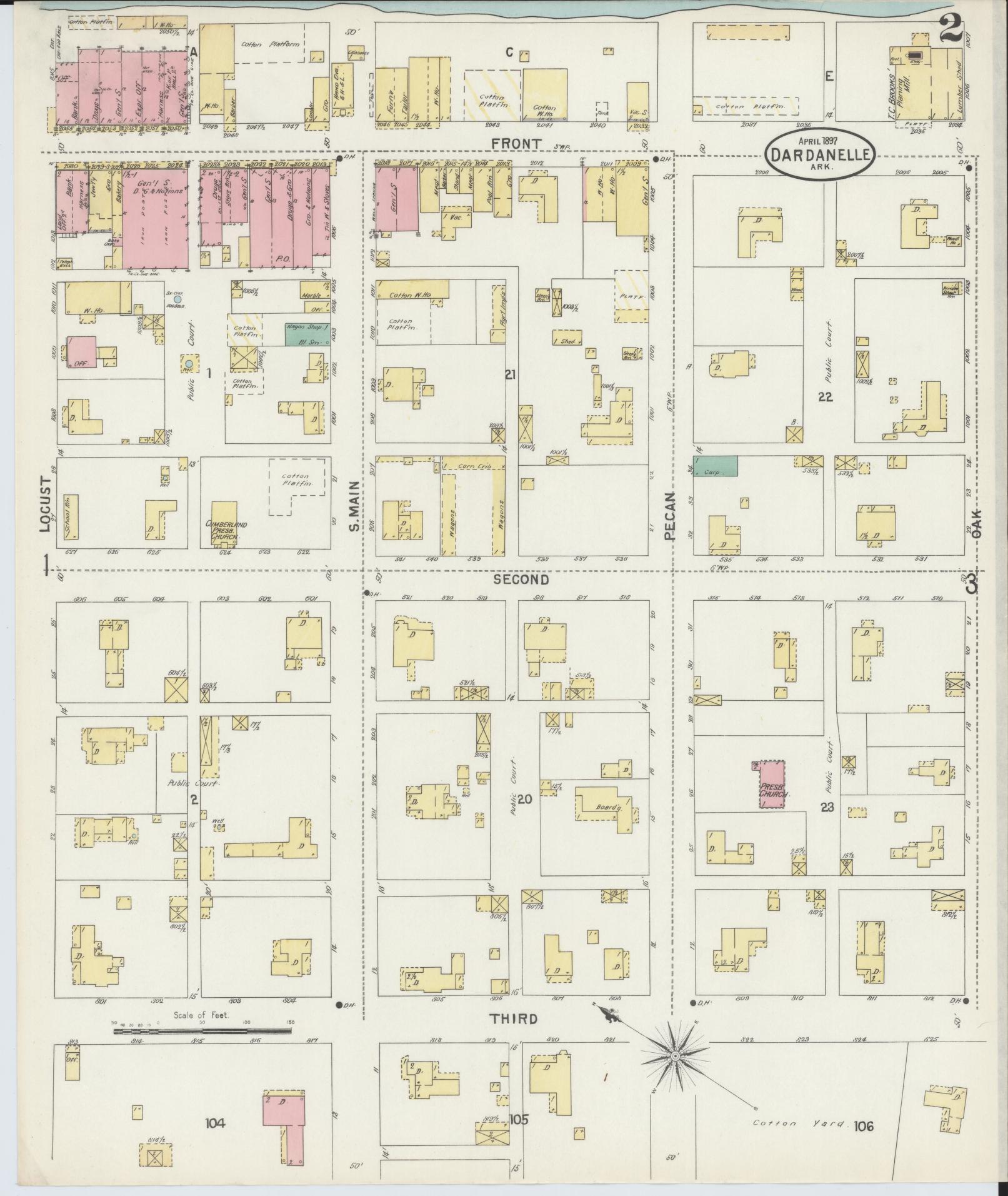 Sanborn Fire Insurance Map from Dardanelle, Yell County, Arkansas (1897), Sheet #0002 - Historic Sanborn Fire Insurance Map Print, vintage old map wall art, antique decor, genealogy gift, Arkansas Arkansas map