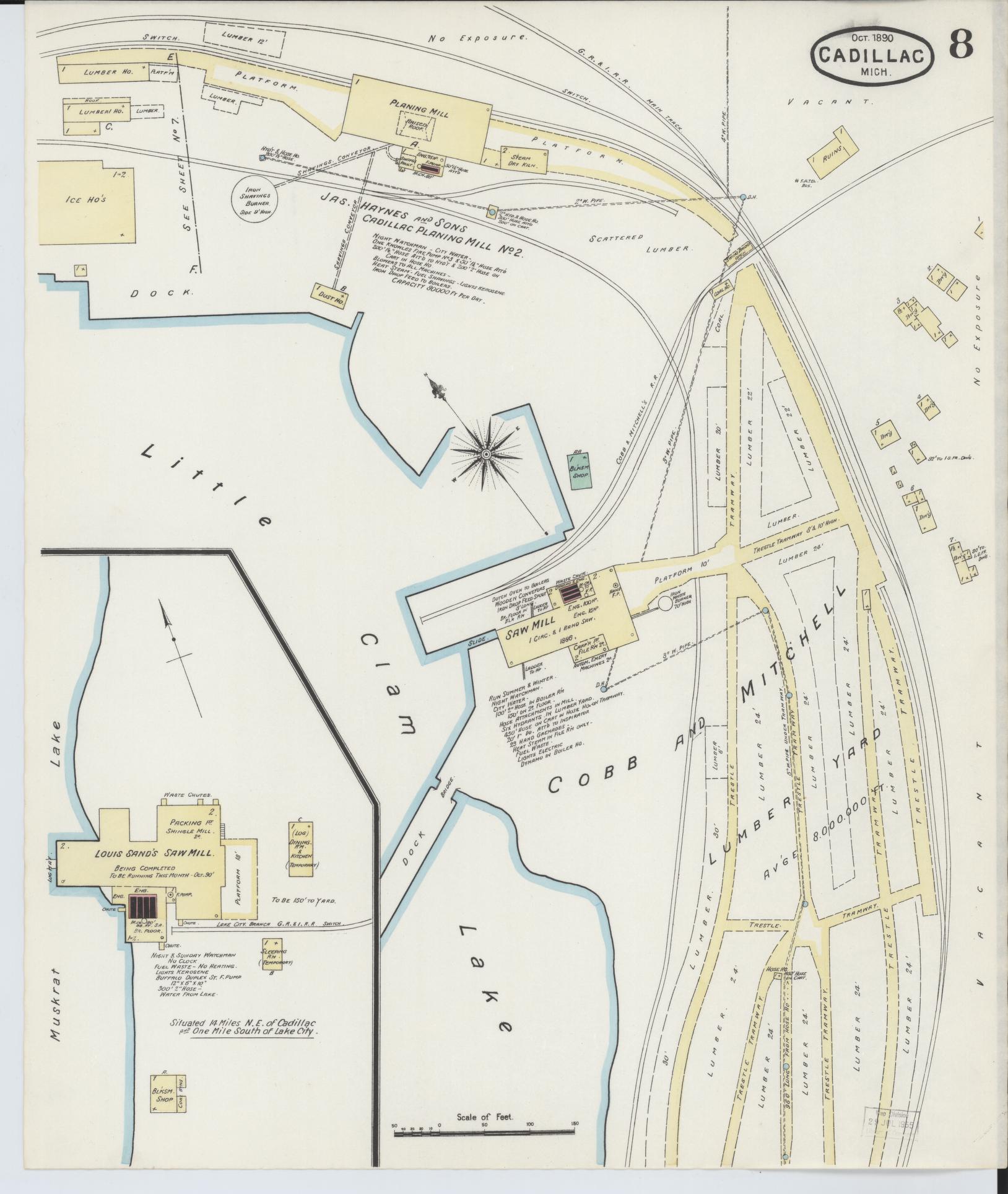 Sanborn Fire Insurance Map from Cadillac, Wexford County, Michigan (1890), Sheet #0008 - Complete Map Set gallery image, historic Sanborn map, vintage wall art, Michigan Michigan