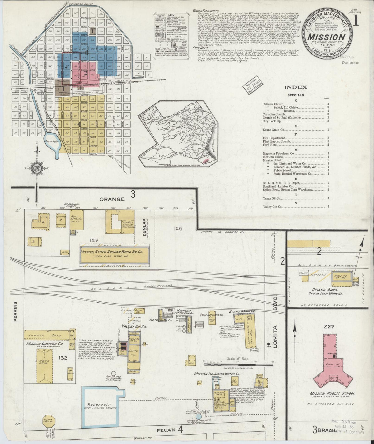 Sanborn Fire Insurance Map from Mission, Hidalgo County, Texas (1919), Sheet #0001 - Complete Map Set gallery image, historic Sanborn map, vintage wall art, Texas Texas