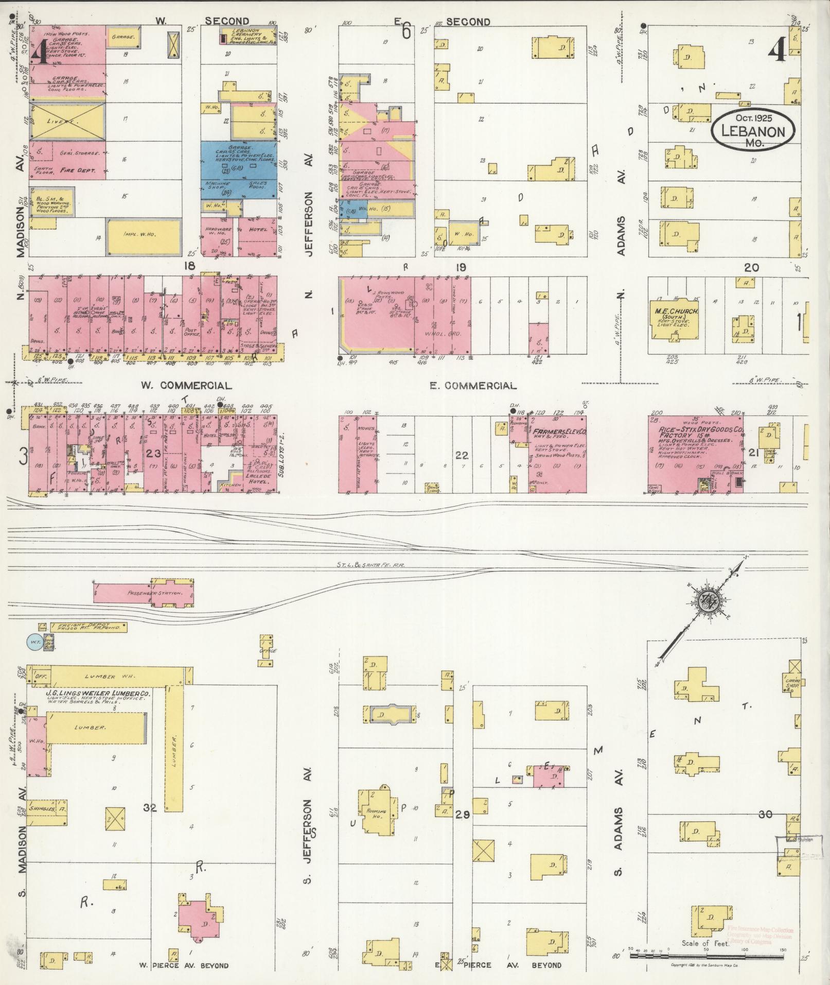 Sanborn Fire Insurance Map from Lebanon, Laclede County, Missouri (1925), Sheet #0004 - Historic Sanborn Fire Insurance Map Print, vintage old map wall art, antique decor, genealogy gift, Missouri Missouri map
