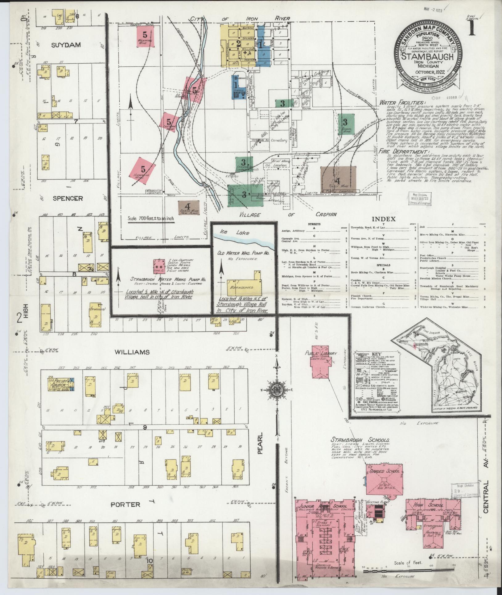 Sanborn Fire Insurance Map from Stambaugh, Iron County, Michigan (1922), Sheet #0001 - Complete Map Set gallery image, historic Sanborn map, vintage wall art, Michigan Michigan